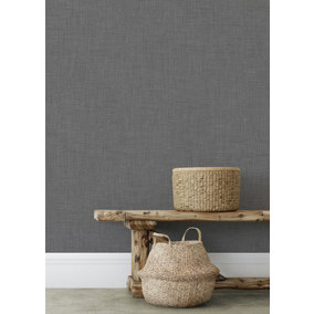Muriva Charcoal Texture Fabric effect Patterned Wallpaper
