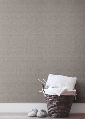 Muriva Chestnut Texture Fabric effect Patterned Wallpaper