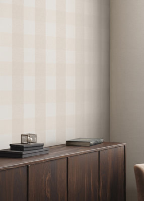 Muriva Cream Check Fabric effect Patterned Wallpaper