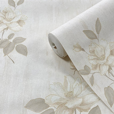Muriva Cream Floral Mica effect Embossed Wallpaper