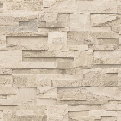 Muriva Cream Slate Brick effect Embossed Wallpaper
