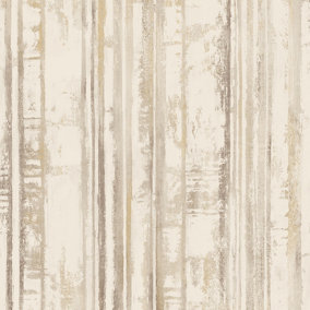 Muriva Cream Stripe Distressed effect Embossed Wallpaper