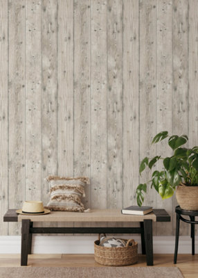Muriva Cream Wood Wood effect Patterned Wallpaper | DIY at B&Q