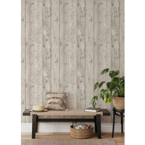 Muriva Cream Wood Wood effect Patterned Wallpaper