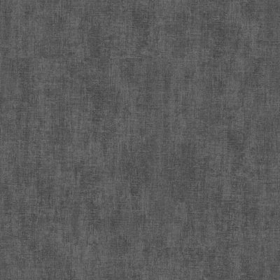 Muriva Darcy James Linen Texture Metallic Denim Fabric Effect Plain Wallpaper Black 173535