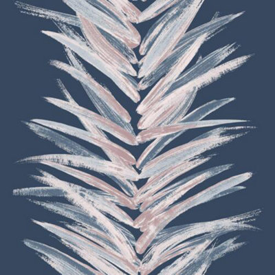 Muriva Dhara Leaf Wallpaper Exotic Palm Leaves Stripes Brush Marks Blue 191503