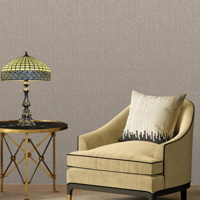 Muriva Diamonds Beige & Silver Geometric Wallpaper M42107