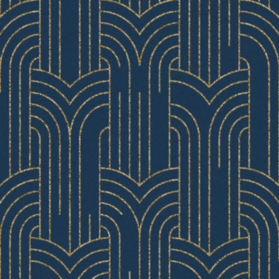 Muriva Diamonds Blue & Gold Geometric Wallpaper M42101