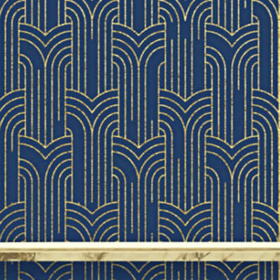 Muriva Diamonds Blue & Gold Geometric Wallpaper M42101