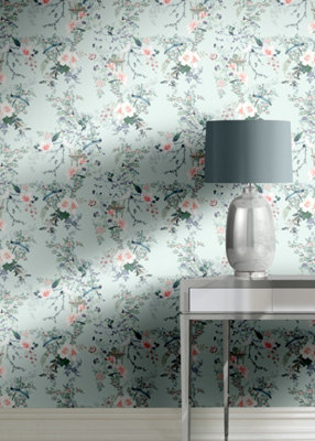 Muriva Duck Egg Floral 3D effect Patterned Wallpaper