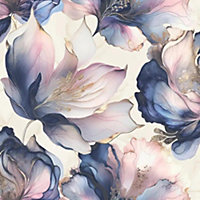 Muriva Elysian Floral Flowers Petal Pastel Metallic Multi Colour Wallpaper