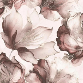 Muriva Elysian Floral Flowers Petal Pastel Metallic Pink Wallpaper
