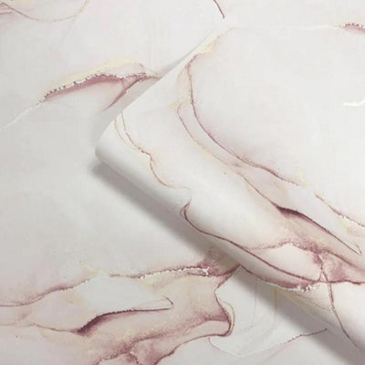Muriva Elysian Marble Pink Wallpaper Modern Metallic Gold Effect Feature Wall
