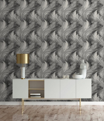 Muriva Feathers Wallpaper Plumes Black Wall Paper Roll