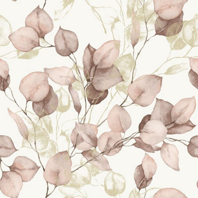 Muriva Floral Wallpaper Eucalyptus Pink Wall Paper Roll