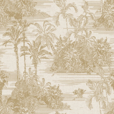 Muriva Gold Tropical Fabric effect Embossed Wallpaper