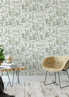 Muriva Green Floral 3D effect Patterned Wallpaper