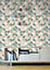 Muriva Green Geometric Fabric effect Patterned Wallpaper