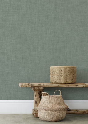 Muriva Green Texture Fabric effect Patterned Wallpaper