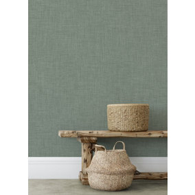 Muriva Green Texture Fabric effect Patterned Wallpaper