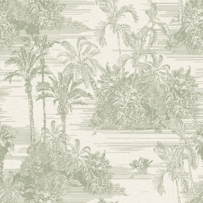 Muriva Green Tropical Fabric effect Embossed Wallpaper