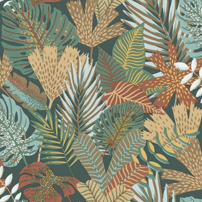 Muriva Green Tropical Water coloured effect Embossed Wallpaper