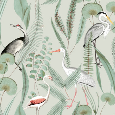 Muriva Green Tropical Water coloured effect Embossed Wallpaper