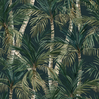 Muriva Green Tropical Water coloured effect Embossed Wallpaper