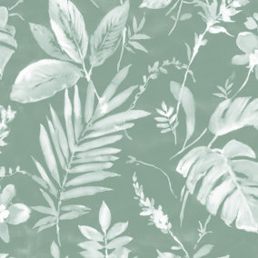 Muriva Green Tropical Water coloured effect Embossed Wallpaper