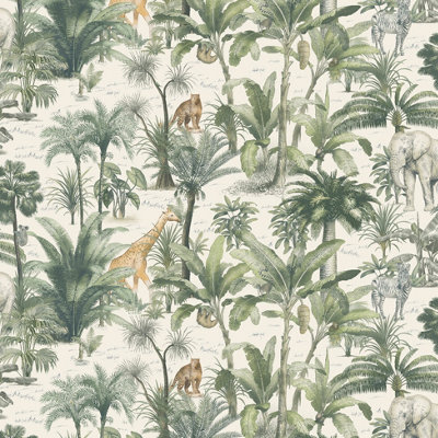 Muriva Green Wildlife Pearl effect Embossed Wallpaper