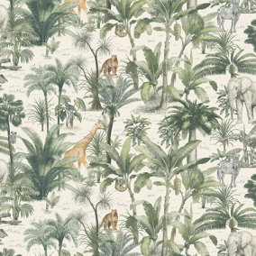Muriva Green Wildlife Pearl effect Embossed Wallpaper