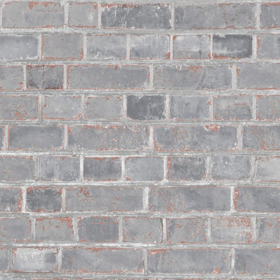 Muriva Grey Brick Brick effect Embossed Wallpaper