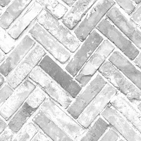 Muriva Grey Brick Brick effect Embossed Wallpaper