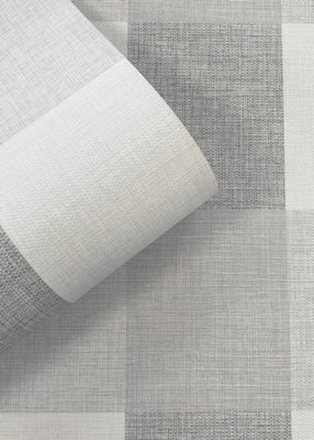 Muriva Grey Check Fabric effect Patterned Wallpaper