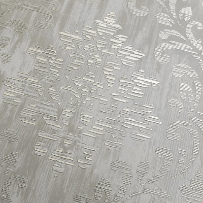 Muriva Grey Damask Metallic effect Embossed Wallpaper DIY at B&Q