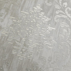 Muriva Grey Damask Metallic effect Embossed Wallpaper