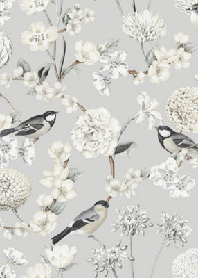 Muriva Grey Floral 3D effect Patterned Wallpaper