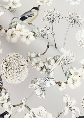 Muriva Grey Floral 3D effect Patterned Wallpaper