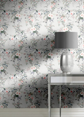 Muriva Grey Floral 3D effect Patterned Wallpaper