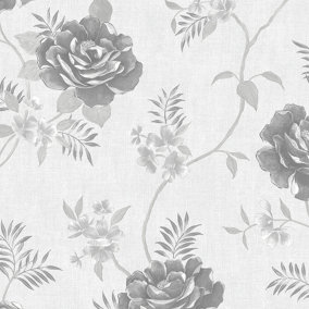 Muriva Grey Floral Shimmer effect Embossed Wallpaper