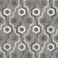 Muriva Grey Geometric Metallic effect Embossed Wallpaper