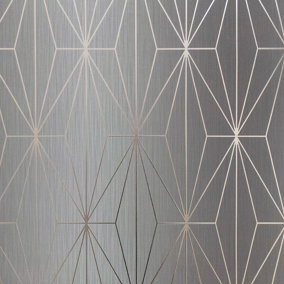 Muriva Grey Geometric Metallic effect Embossed Wallpaper