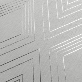Muriva Grey Geometric Metallic effect Embossed Wallpaper