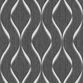 Muriva Grey Geometric Metallic & glitter effect Embossed Wallpaper