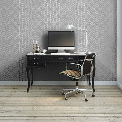 Muriva Grey Geometric Metallic & glitter effect Embossed Wallpaper