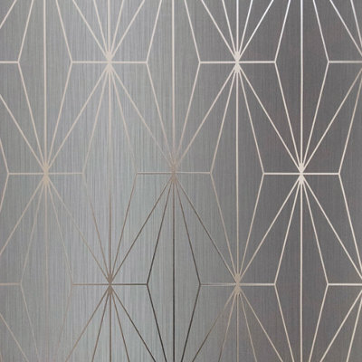 Muriva Grey & Gun Metal Geometric Metallic effect Embossed Wallpaper