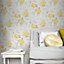 Muriva Grey & Ochre Floral Pearl effect Embossed Wallpaper