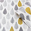 Muriva Grey & Ochre Novelty Pearl effect Embossed Wallpaper