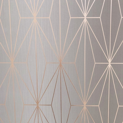 Muriva Grey & Rose Gold Geometric Metallic effect Embossed Wallpaper