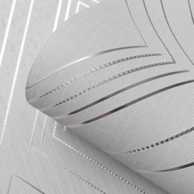 Muriva Grey & Silver Geometric Metallic effect Embossed Wallpaper